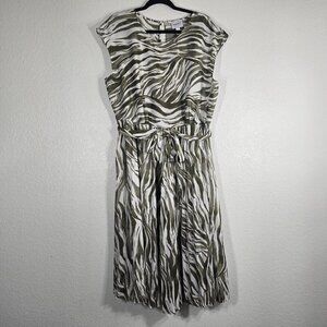 Nine West Zebra Animal Print Midi Dress Women XL Cap Sleeve Semi Sheer Western